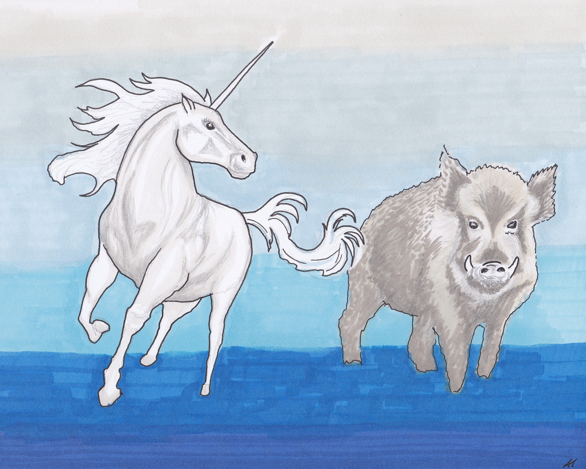 Einhorn und Wildschwein